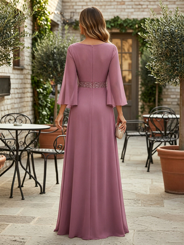 Chiffon A-Line V Neck Pleated Formal Dresses