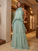 Chiffon A-Line Halter Formal Dresses with Ruffles