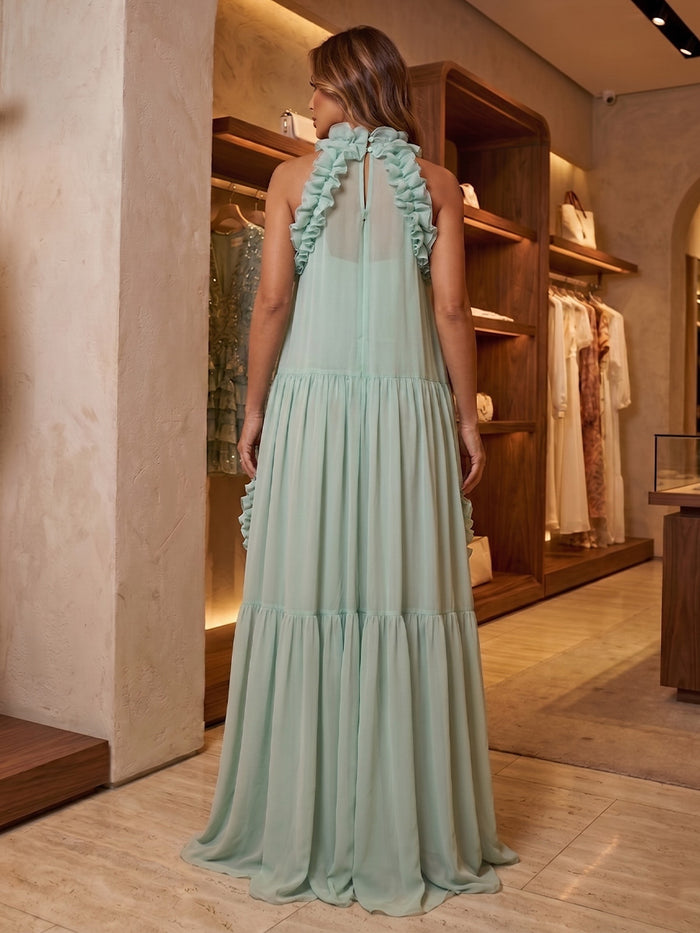 Chiffon A-Line Halter Formal Dresses with Ruffles