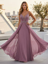Chiffon Sheath Spaghetti Straps Sequin Formal Dresses
