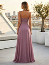 Chiffon Sheath Spaghetti Straps Sequin Formal Dresses