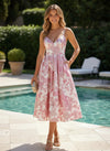 Jacquard A-Line Spaghetti Straps Pleated Formal Dresses