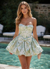 Jacquard A-Line Strapless Formal Dresses with Bow