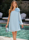 Chiffon Sheath One Shoulder Formal Dresses with 3D Flowers