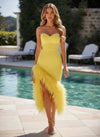 Satin Mermaid Strapless Formal Dresses with Feathers