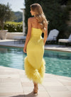 Satin Mermaid Strapless Formal Dresses with Feathers