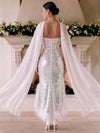 Sequin Mermaid Strapless Cocktail Dresses with Chiffon Scarf