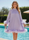 Chiffon A-Line High Neck Formal Dresses with Feathers