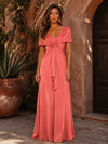 Satin A-Line V Neck Formal Dresses with Pleated