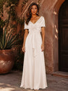 Satin A-Line V Neck Formal Dresses with Pleated