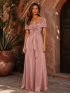 Satin A-Line V Neck Formal Dresses with Pleated