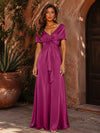 Satin A-Line V Neck Formal Dresses with Pleated