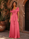 Satin A-Line V Neck Formal Dresses with Pleated