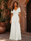 Satin A-Line V Neck Formal Dresses with Pleated