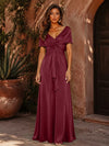 Satin A-Line V Neck Formal Dresses with Pleated