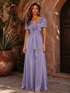 Satin A-Line V Neck Formal Dresses with Pleated