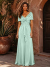 Satin A-Line V Neck Formal Dresses with Pleated