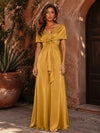 Satin A-Line V Neck Formal Dresses with Pleated