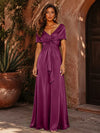 Satin A-Line V Neck Formal Dresses with Pleated