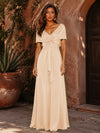 Satin A-Line V Neck Formal Dresses with Pleated