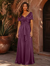 Satin A-Line V Neck Formal Dresses with Pleated