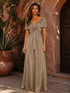 Satin A-Line V Neck Formal Dresses with Pleated