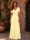 Satin A-Line V Neck Formal Dresses with Pleated