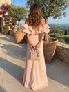 Satin A-Line Off the Shoulder Formal Dresses with Ruffles