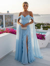 Chiffon A-Line Off the Shoulder Formal Dresses with Delicate Pleated