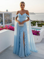 Chiffon A-Line Off the Shoulder Formal Dresses with Delicate Pleated