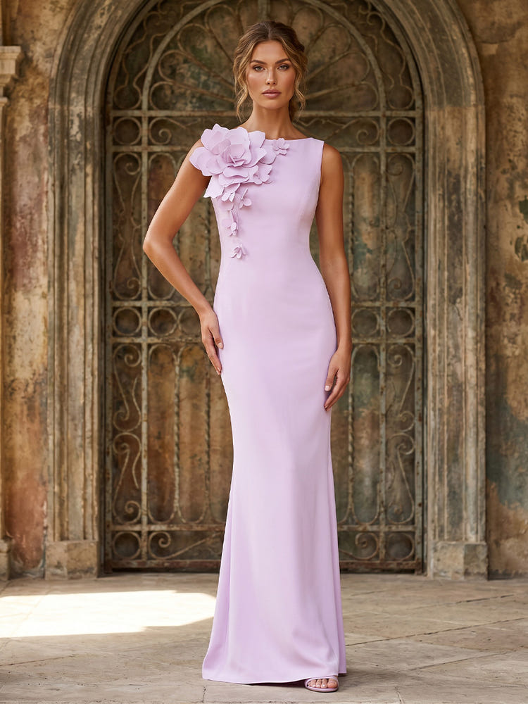 Jersey Mermaid Crew Neck Formal Dresses with 3D Flowers