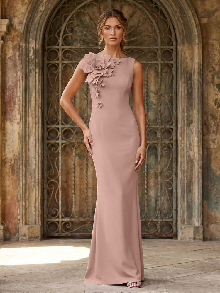 Jersey Mermaid Crew Neck Formal Dresses with 3D Flowers