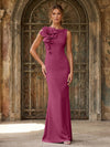 Jersey Mermaid Crew Neck Formal Dresses with 3D Flowers
