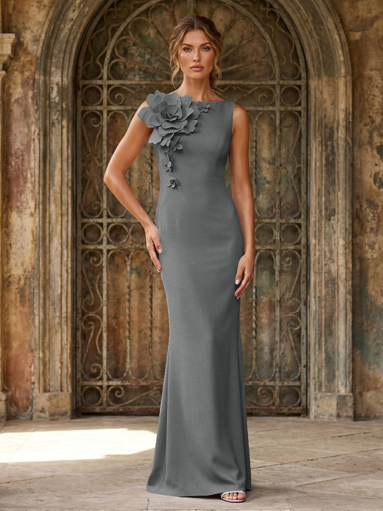 Jersey Mermaid Crew Neck Formal Dresses with 3D Flowers