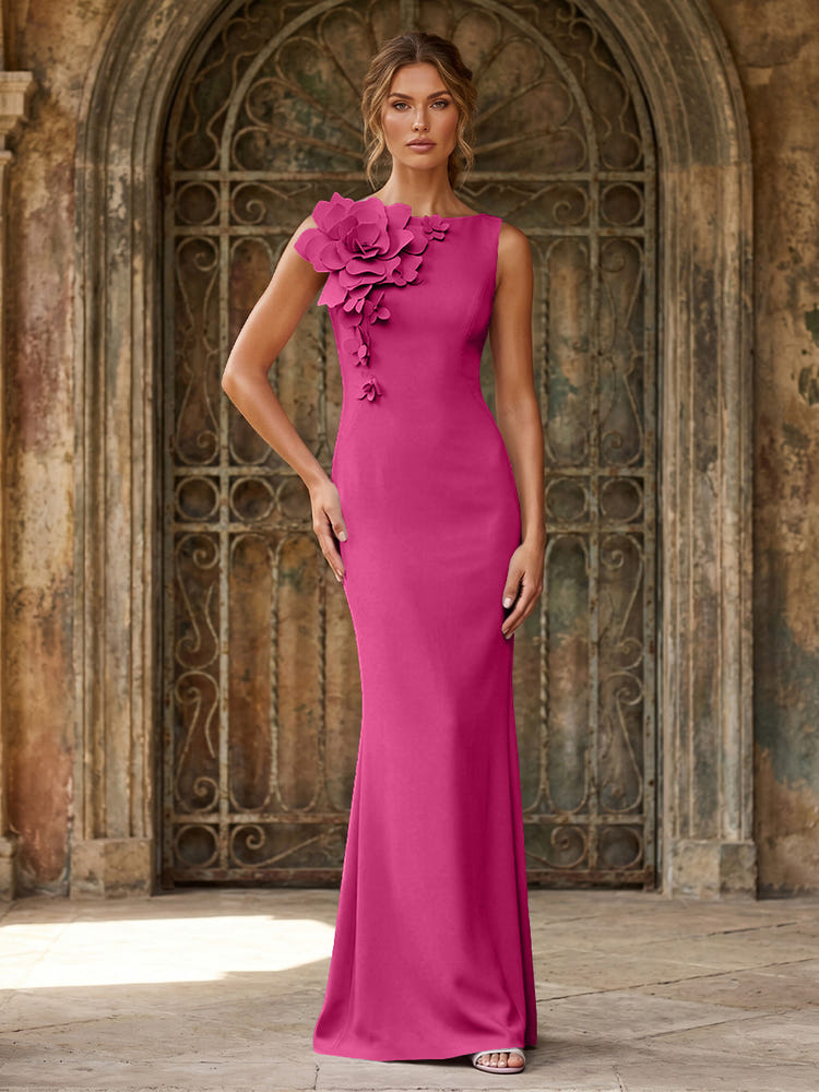 Jersey Mermaid Crew Neck Formal Dresses with 3D Flowers