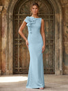 Jersey Mermaid Crew Neck Formal Dresses with 3D Flowers