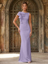 Jersey Mermaid Crew Neck Formal Dresses with 3D Flowers