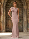 Jersey Mermaid Crew Neck Formal Dresses with 3D Flowers