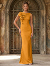 Jersey Mermaid Crew Neck Formal Dresses with 3D Flowers