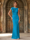 Jersey Mermaid Crew Neck Formal Dresses with 3D Flowers