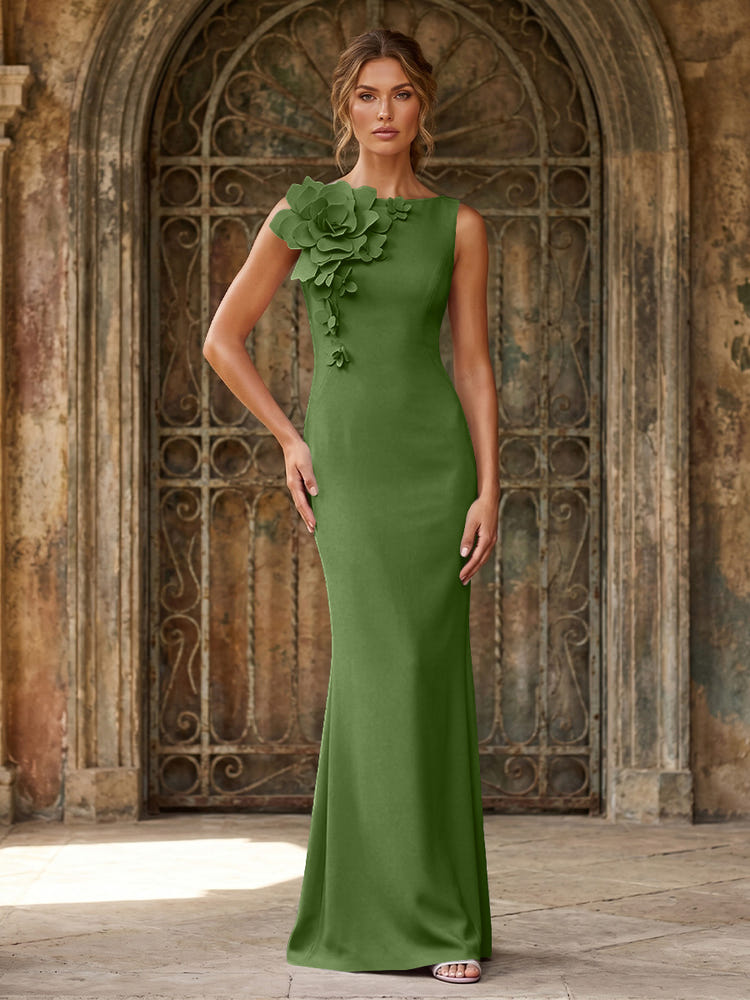 Jersey Mermaid Crew Neck Formal Dresses with 3D Flowers