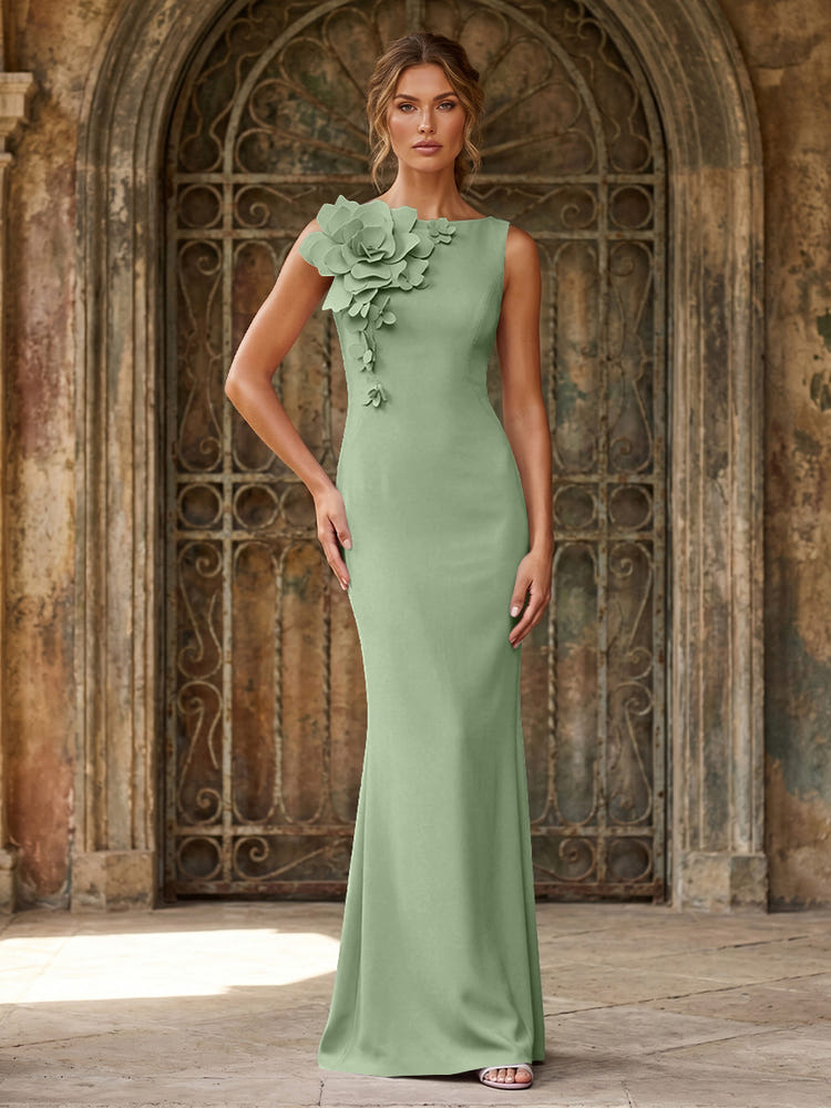 Jersey Mermaid Crew Neck Formal Dresses with 3D Flowers
