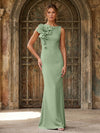 Jersey Mermaid Crew Neck Formal Dresses with 3D Flowers
