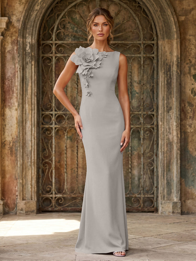 Jersey Mermaid Crew Neck Formal Dresses with 3D Flowers