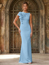 Jersey Mermaid Crew Neck Formal Dresses with 3D Flowers