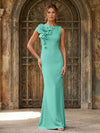 Jersey Mermaid Crew Neck Formal Dresses with 3D Flowers