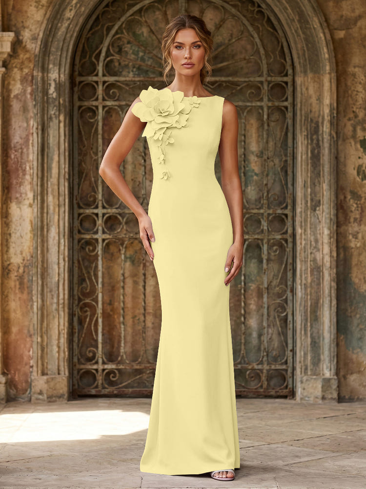Jersey Mermaid Crew Neck Formal Dresses with 3D Flowers