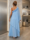 Chiffon A-Line One Shoulder Formal Dresses with 3D Flowers