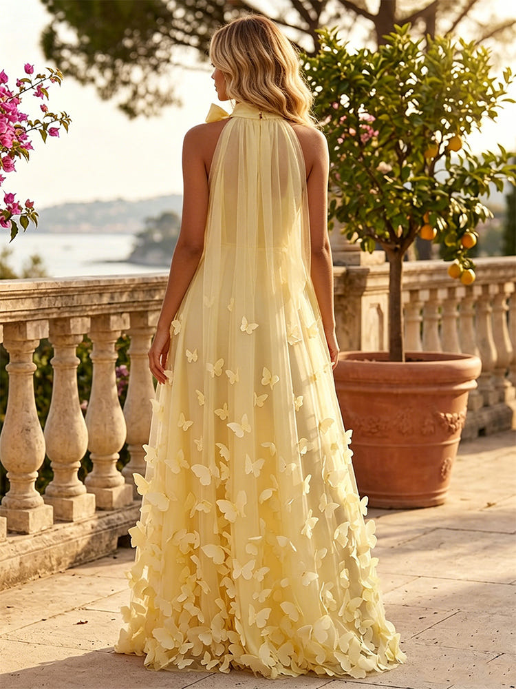 Tulle A-Line Halter Formal Dresses with 3D Butterflys
