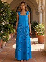 Jersey Sheath Square Neck Formal Dresses with 3D Flowers